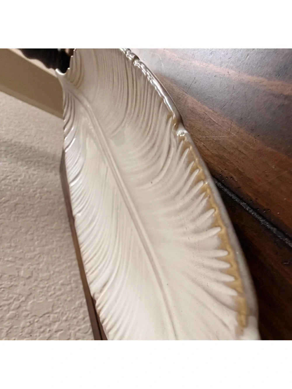 Pier 1 Cream Stoneware Dish with Black Stamp
